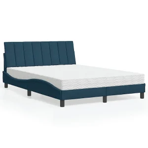 Bed met matras "Hanko" fluweel blauw 140×190 cm