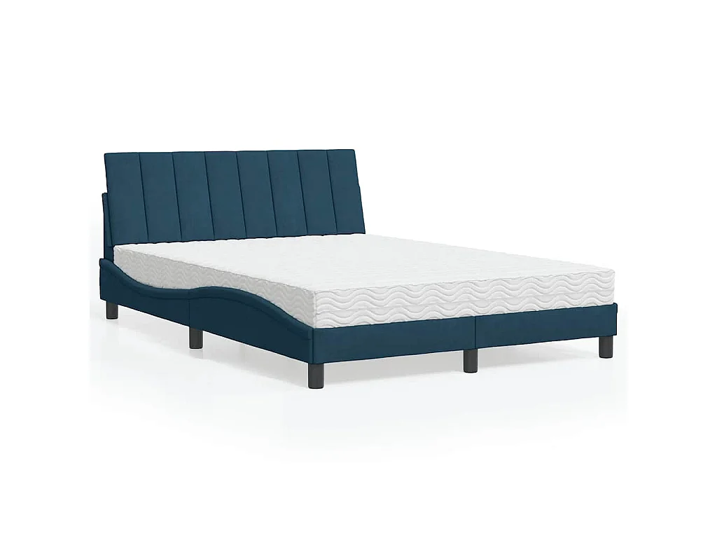 Bed met matras "Hanko" fluweel blauw 140x190 cm