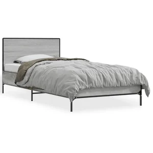 Bedframe bewerkt hout en metaal grijs sonoma eiken 100×200 cm Bedframe bewerkt hout en metaal grijs sonoma eiken 100×200 cm