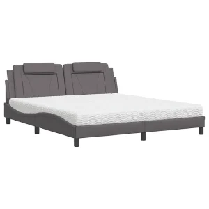 Bed met matras kunstleer grijs 180×200 cm Bed met matras kunstleer grijs 180×200 cm
