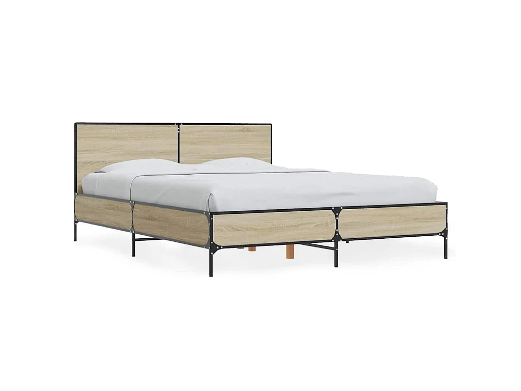 Bedframe bewerkt hout metaal sonoma eikenkleurig 90x190 cm