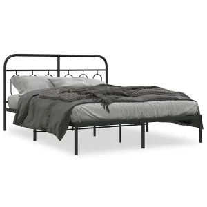 Bedframe met hoofdbord metaal zwart 150×200 cm Bedframe met hoofdbord metaal zwart 150×200 cm