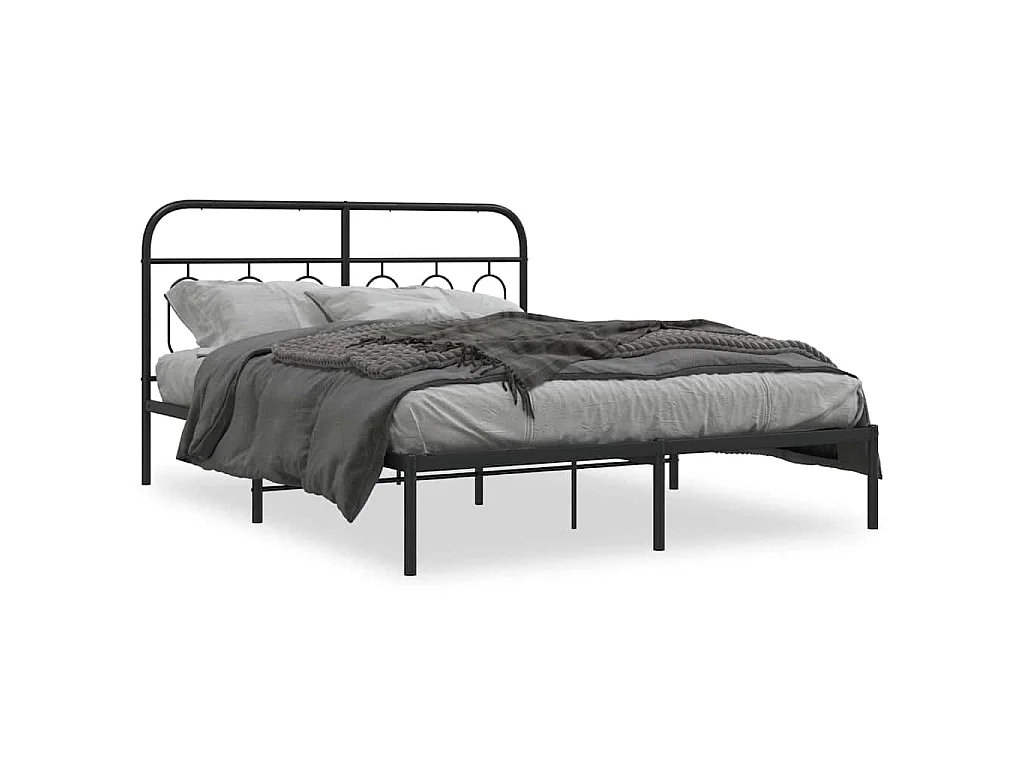 Bedframe met hoofdbord metaal zwart 150x200 cm