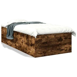 Bedframe bewerkt hout gerookt eikenkleurig 90×190 cm Bedframe bewerkt hout gerookt eikenkleurig 90×190 cm