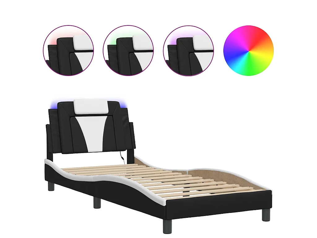 Bedframe met LED-verlichting kunstleer zwart en wit 90x200 cm