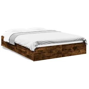Bedframe met lades bewerkt hout gerookt eikenkleurig 160×200 cm Bedframe met lades bewerkt hout gerookt eikenkleurig 160×200 cm