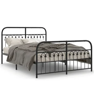 Bedframe met hoofd- en voeteneinde metaal zwart 140×200 cm