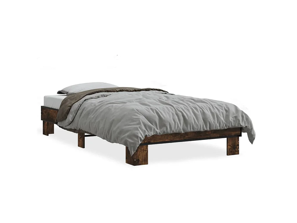Bedframe bewerkt hout en metaal gerookt eikenkleurig 100x200 cm