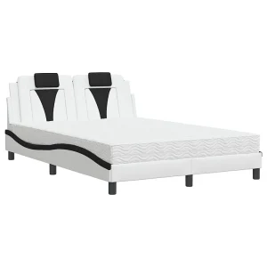 Bed met matras kunstleer wit en zwart 140×190 cm Bed met matras kunstleer wit en zwart 140×190 cm