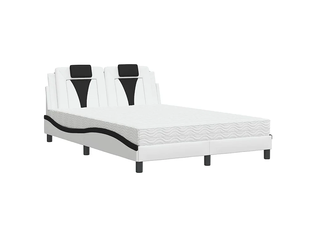 Bed met matras kunstleer wit en zwart 140x190 cm