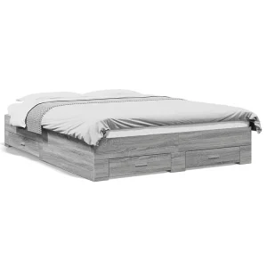 Bedframe met lades bewerkt hout grijs sonoma eiken 160×200 cm Bedframe met lades bewerkt hout grijs sonoma eiken 160×200 cm