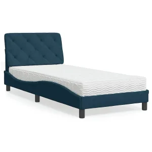 Bed met matras fluweel blauw 90×200 cm Bed met matras fluweel blauw 90×200 cm