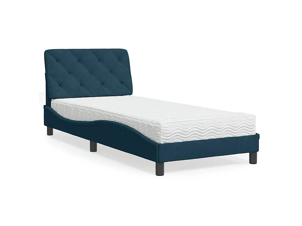 Bed met matras fluweel blauw 90x200 cm