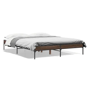 Bedframe bewerkt hout metaal bruin eikenkleur 140×200 cm Bedframe bewerkt hout metaal bruin eikenkleur 140×200 cm