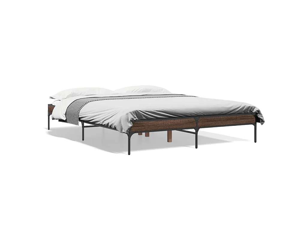 Bedframe bewerkt hout metaal bruin eikenkleur 140x200 cm
