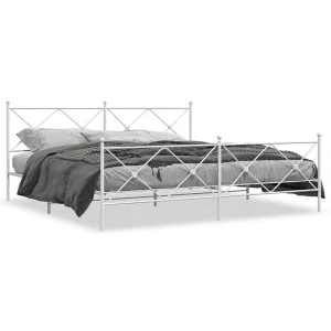 Bedframe met hoofd- en voeteneinde metaal wit 193×203 cm