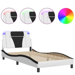 Bedframe met LED-verlichting kunstleer wit en zwart 100×200 cm Bedframe met LED-verlichting kunstleer wit en zwart 100×200 cm