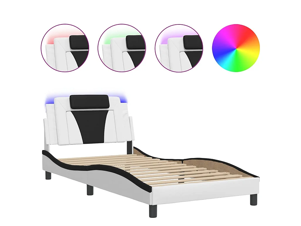 Bedframe met LED-verlichting kunstleer wit en zwart 100x200 cm