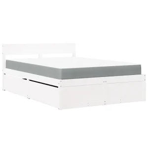 Bed met lades en matras massief grenenhout wit 140×190 cm Bed met lades en matras massief grenenhout wit 140×190 cm