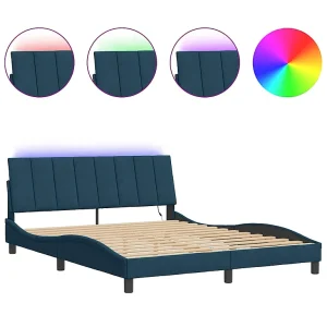 Bedframe met LED zonder matras "Hanko" fluweel blauw 160×200 cm Bedframe met LED zonder matras "Hanko" fluweel blauw 160×200 cm