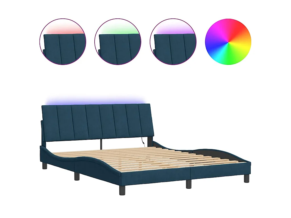 Bedframe met LED zonder matras "Hanko" fluweel blauw 160x200 cm