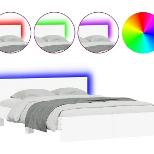 Bedframe met hoofdeinde en LED-verlichting wit 160×200 cm Bedframe met hoofdeinde en LED-verlichting wit 160×200 cm