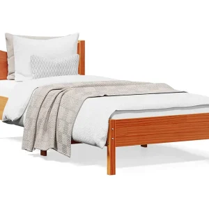 Bedframe zonder matras massief grenenhout wasbruin 75×190 cm