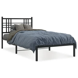 Bedframe met hoofdbord metaal zwart 90×200 cm Bedframe met hoofdbord metaal zwart 90×200 cm