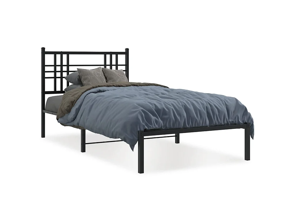 Bedframe met hoofdbord metaal zwart 90x200 cm
