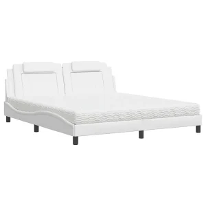 Bed met matras kunstleer wit 180×200 cm