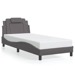 Bedframe met hoofdbord kunstleer grijs 90×190 cm Bedframe met hoofdbord kunstleer grijs 90×190 cm