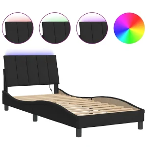 Bedframe met LED zonder matras "Hanko" fluweel zwart 80×200 cm Bedframe met LED zonder matras "Hanko" fluweel zwart 80×200 cm
