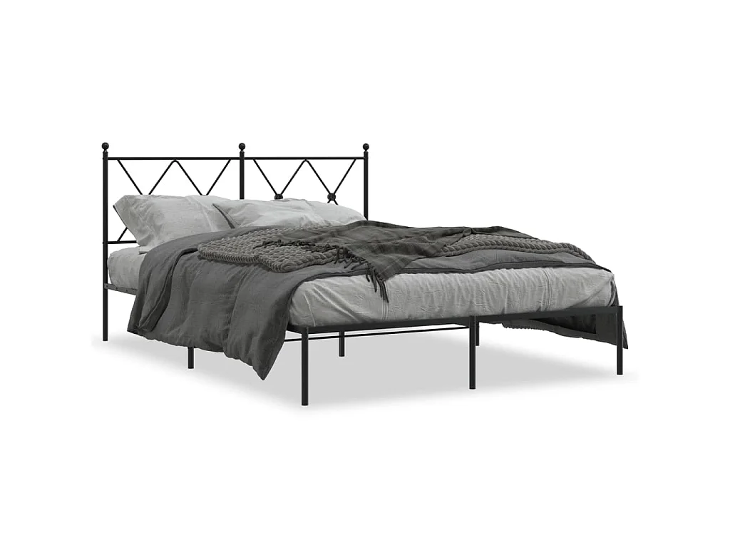 Bedframe met hoofdbord metaal zwart 140x190 cm
