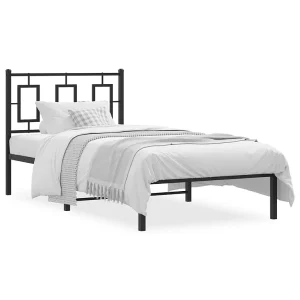 Bedframe met hoofdbord metaal zwart 90×200 cm Bedframe met hoofdbord metaal zwart 90×200 cm
