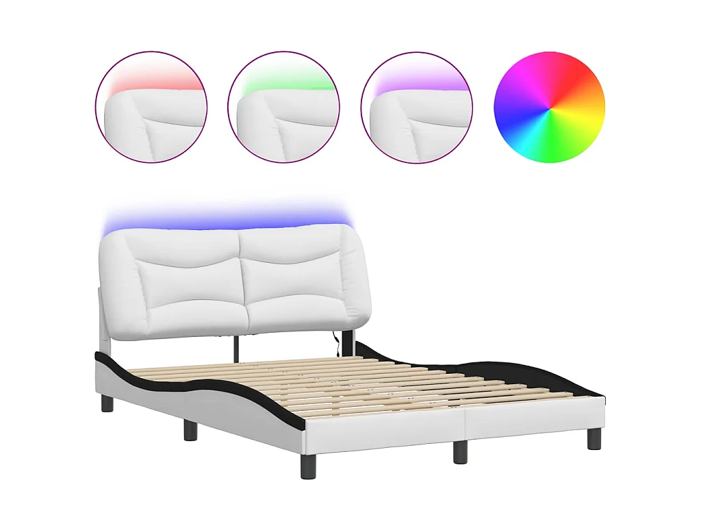 Bedframe met LED-verlichting kunstleer wit en zwart 140x190 cm