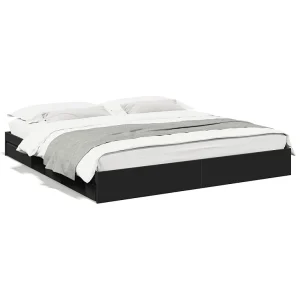 Bedframe met lades bewerkt hout zwart 200×200 cm Bedframe met lades bewerkt hout zwart 200×200 cm