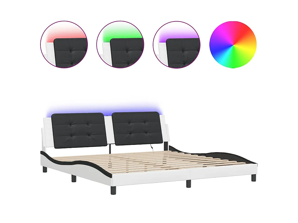 Bedframe met LED-verlichting kunstleer wit en zwart 200x200 cm