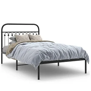 Bedframe met hoofdbord metaal zwart 107×203 cm Bedframe met hoofdbord metaal zwart 107×203 cm