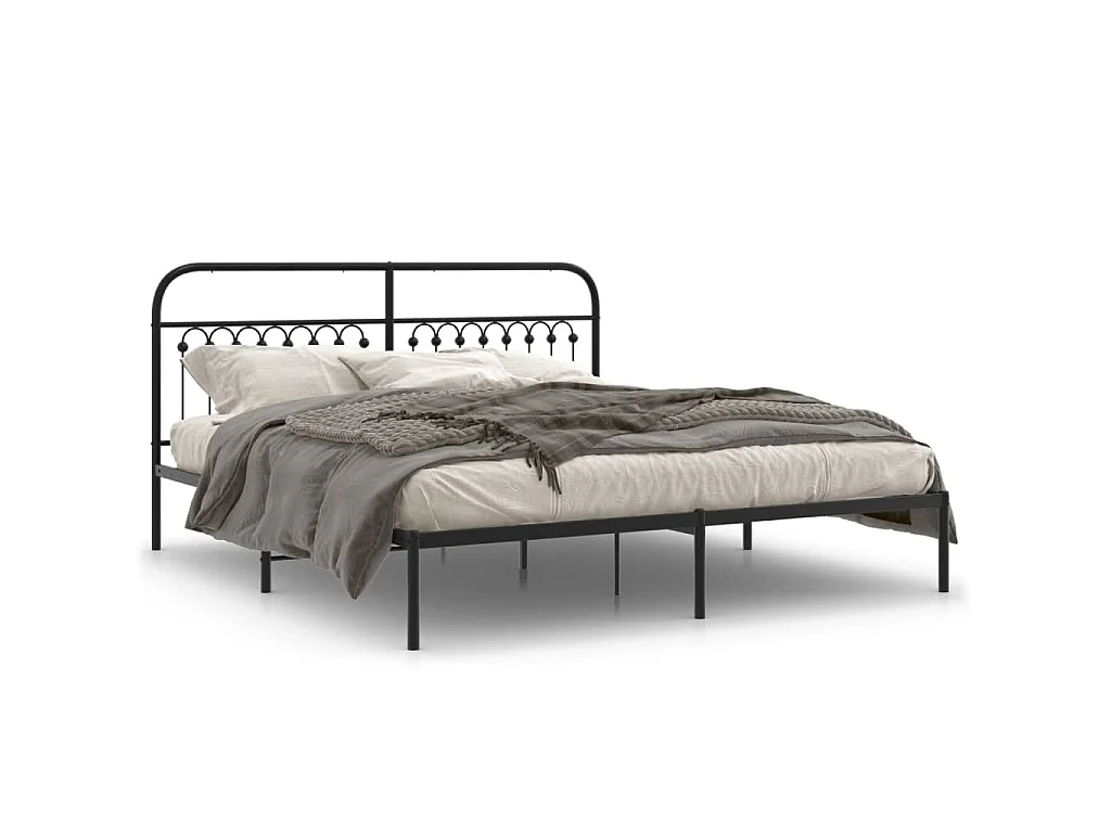Bedframe met hoofdbord metaal zwart 183x203 cm