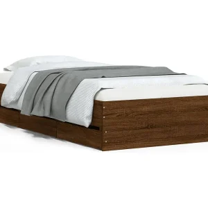 Bedframe met lades bewerkt hout bruin eikenkleur 90×190 cm Bedframe met lades bewerkt hout bruin eikenkleur 90×190 cm