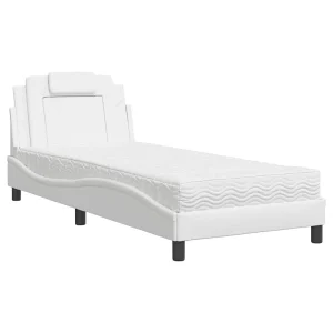 Bed met matras kunstleer wit 90×200 cm
