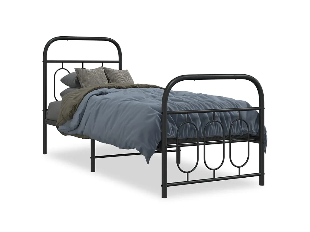 Bedframe met hoofd- en voeteneinde metaal zwart 75x190 cm