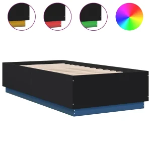 Bedframe met LED-verlichting bewerkt hout zwart 90×190 cm Bedframe met LED-verlichting bewerkt hout zwart 90×190 cm