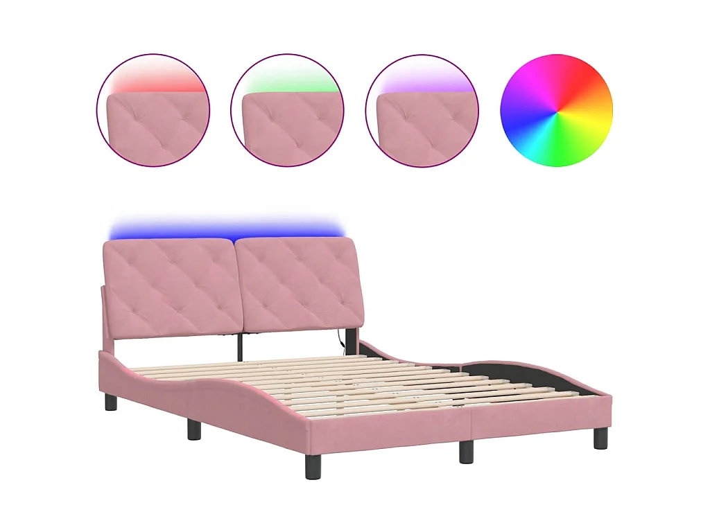 Bedframe met LED zonder matras fluweel roze 140x200 cm