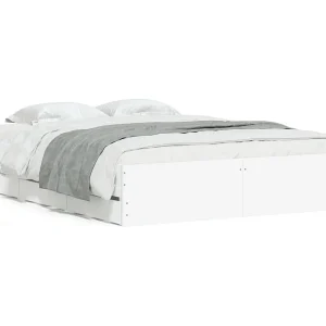 Bedframe met lades bewerkt hout wit 150×200 cm Bedframe met lades bewerkt hout wit 150×200 cm