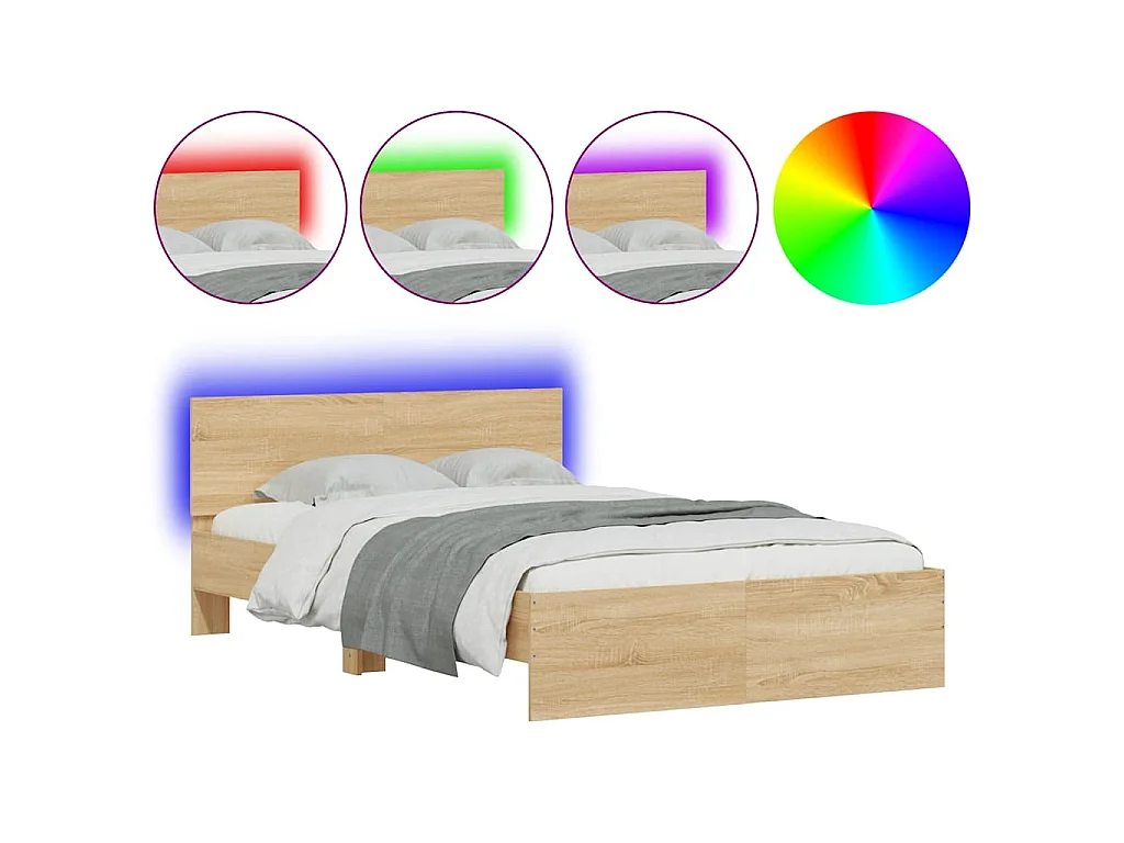 Bedframe met hoofdeinde en LED sonoma eikenkleurig 120x200 cm