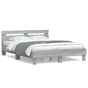 Bedframe met hoofdeinde bewerkt hout grijs sonoma 140×200 cm Bedframe met hoofdeinde bewerkt hout grijs sonoma 140×200 cm