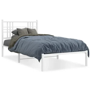 Bedframe met hoofdbord metaal wit 107×203 cm Bedframe met hoofdbord metaal wit 107×203 cm