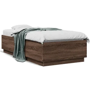 Bedframe bewerkt hout bruin eikenkleur 75×190 cm Bedframe bewerkt hout bruin eikenkleur 75×190 cm