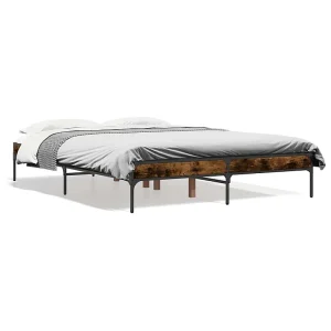 Bedframe bewerkt hout metaal gerookt eikenkleurig 135×190 cm Bedframe bewerkt hout metaal gerookt eikenkleurig 135×190 cm